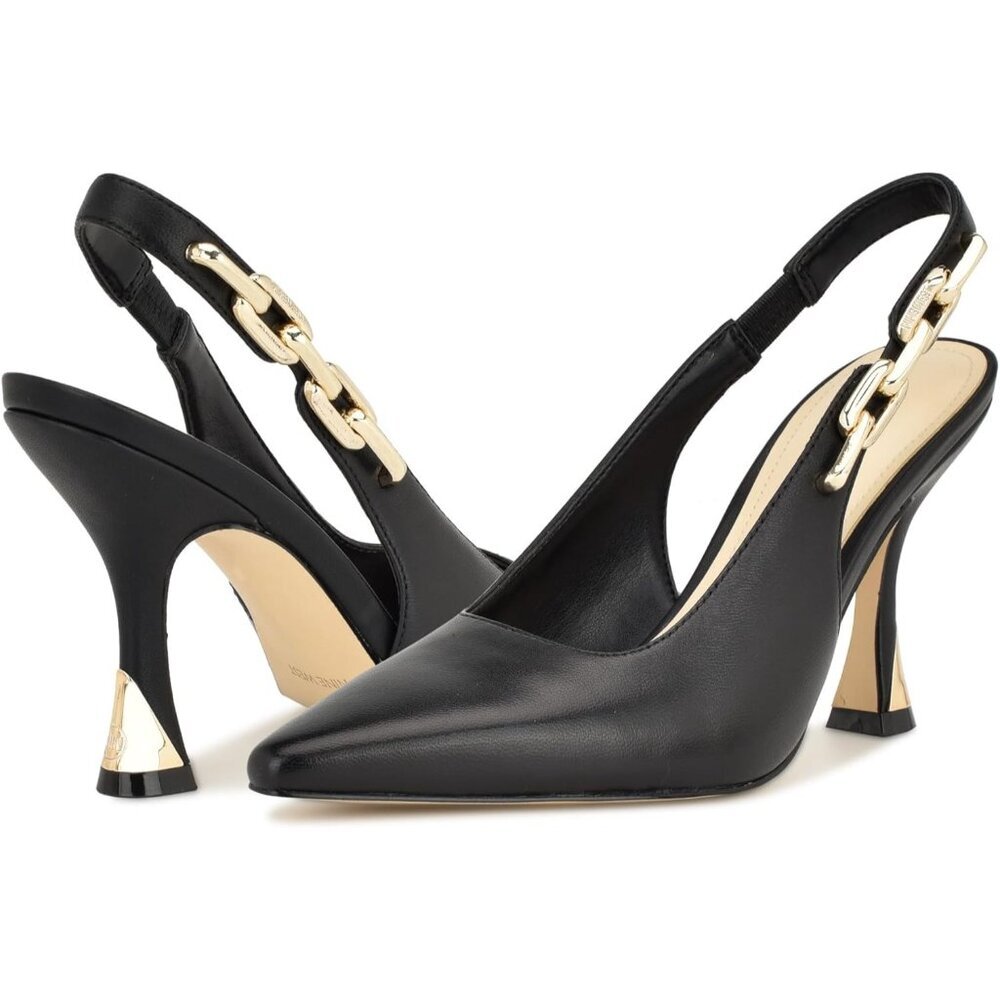 Nine West Womens Black 001 Leather Closed Pointed Toe Sling Back Veroni Pump - Picture 6 of 6